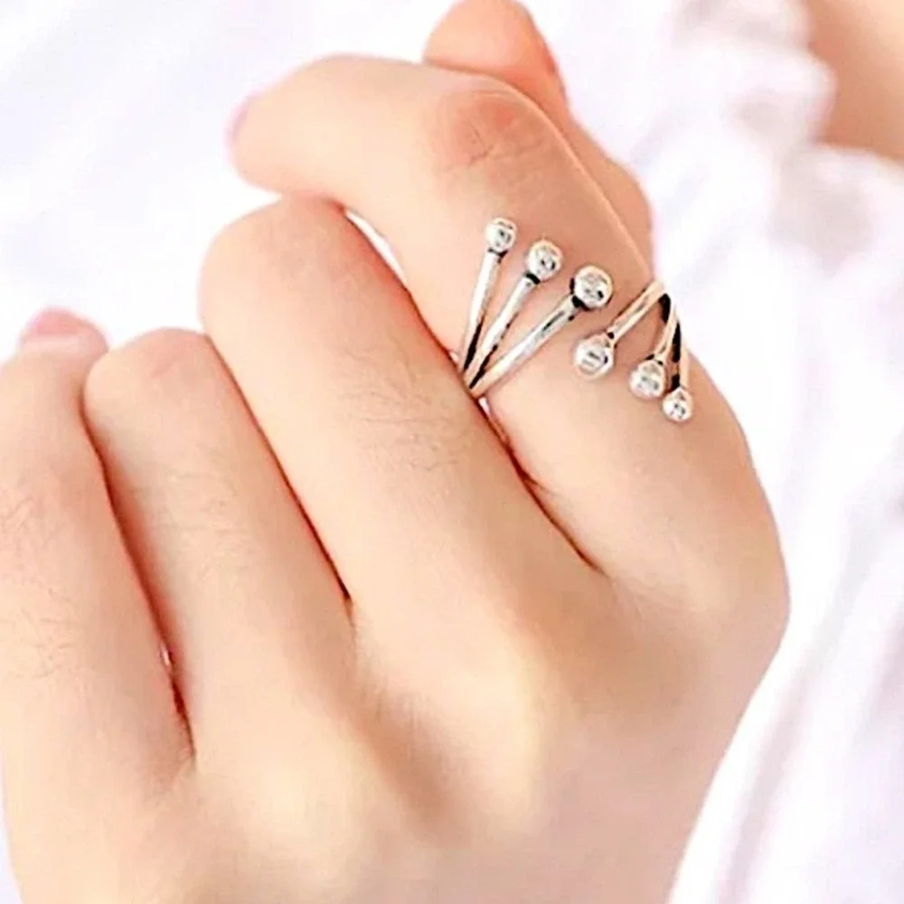 Sterling Silver Beaded Ball Bracelet Cuff Bangle Matching Ring Set